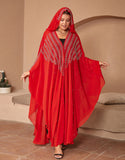 Robe Longue en Chiffon avec Manches Chauve-Souris et Capuche