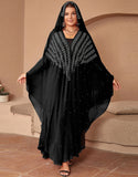 Robe Longue en Chiffon avec Manches Chauve-Souris et Capuche