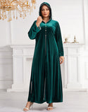 Robe Longue en Velours Élégante avec Manches Longues et Coupe Ample