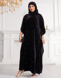 Robe Longue en Velours avec Manches Chauve-Souris 3/4 et Coupe Ample
