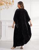 Robe Longue en Velours avec Manches Chauve-Souris 3/4 et Coupe Ample