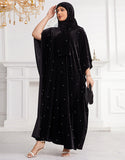 Robe Longue en Velours avec Manches Chauve-Souris 3/4 et Coupe Ample