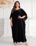 Robe Longue en Velours avec Manches Chauve-Souris 3/4 et Coupe Ample