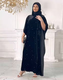Robe Longue en Velours avec Manches Chauve-Souris 3/4 et Coupe Ample