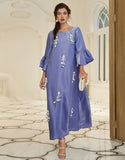 Robe A-Line Vintage en Satin avec Col Rond Manches Longues à Volants