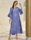 Robe A-Line Vintage en Satin avec Col Rond Manches Longues à Volants
