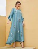 Robe A-Line Vintage en Satin avec Col Rond Manches Longues à Volants