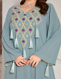 Robe A-Line Vintage en Soie Glacée avec Col V Broderie Florale et Plis