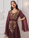 Robe A-Line Élégante en Tissu Tissé avec Appliqué Floral