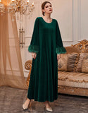 Robe A-Line Vintage en Velours Élégant avec Manches Longues Évasées