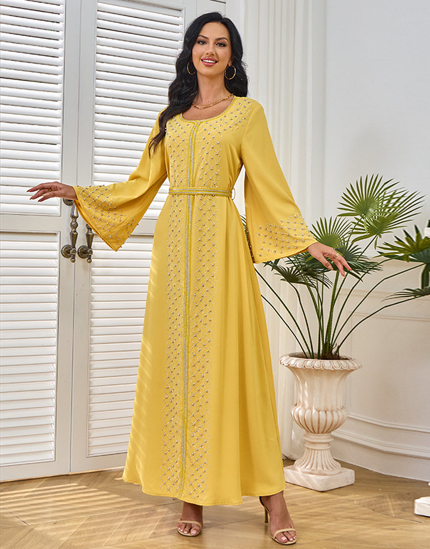 Robe A-Line Élégante avec Ceinture et Strass