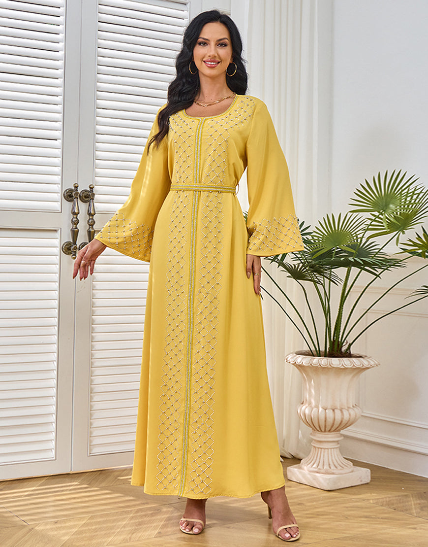 Robe A-Line Élégante avec Ceinture et Strass