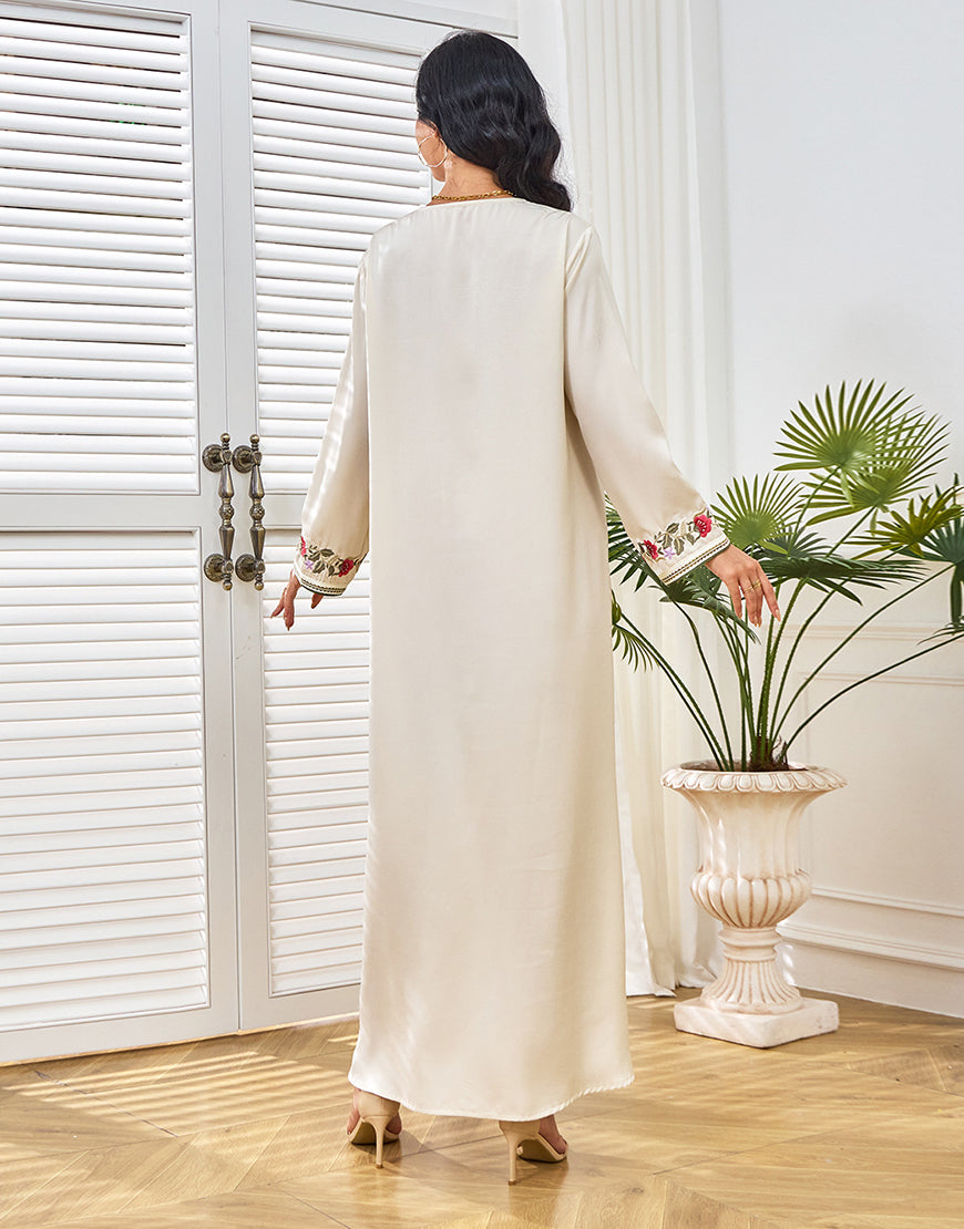 Robe A-Line Élégante en Coloris Abricot avec Col V