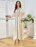 Robe A-Line Élégante en Coloris Abricot avec Col V