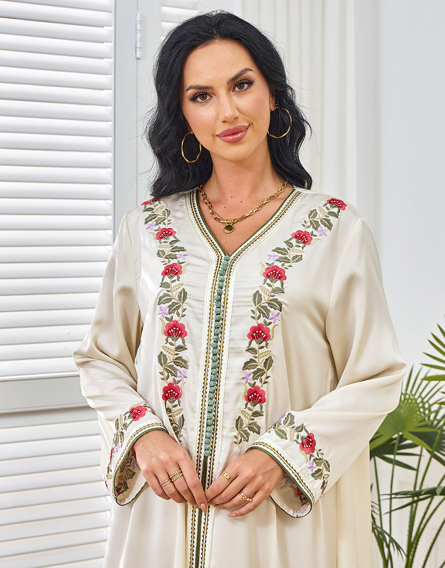 Robe A-Line Élégante en Coloris Abricot avec Col V