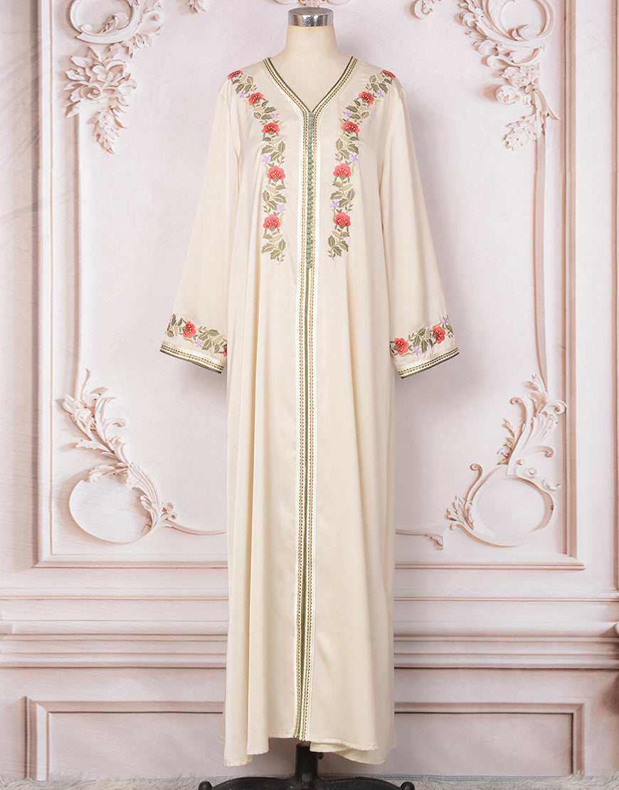 Robe A-Line Élégante en Coloris Abricot avec Col V