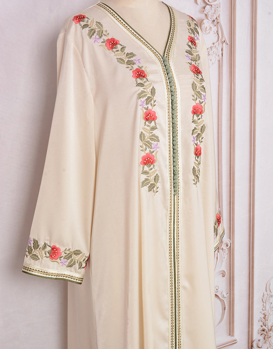 Robe A-Line Élégante en Coloris Abricot avec Col V