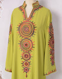 Robe Longue Élégante avec Col V, Manches Longues et Broderie Motif Abstrait