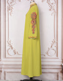 Robe Longue Élégante avec Col V, Manches Longues et Broderie Motif Abstrait
