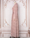 Robe Longue Élégante avec Manches Évasées Broderie Florale et Appliqués en Or