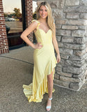 Robe de bal asymétrique à cœur enveloppé jaune