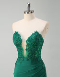 Robe de bal Green Sheath avec col en V sweetheart et application décorative