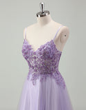 Robe de bal en tulle avec applique en spaghettis en forme de A violet