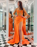 Robe de bal orange fourreau à cœur avec lacets et fente