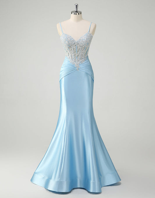 Robe de bal sirène chic à fines bretelles et traîne