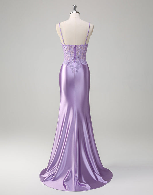 Robe de bal à appliques spaghetti avec sirène
