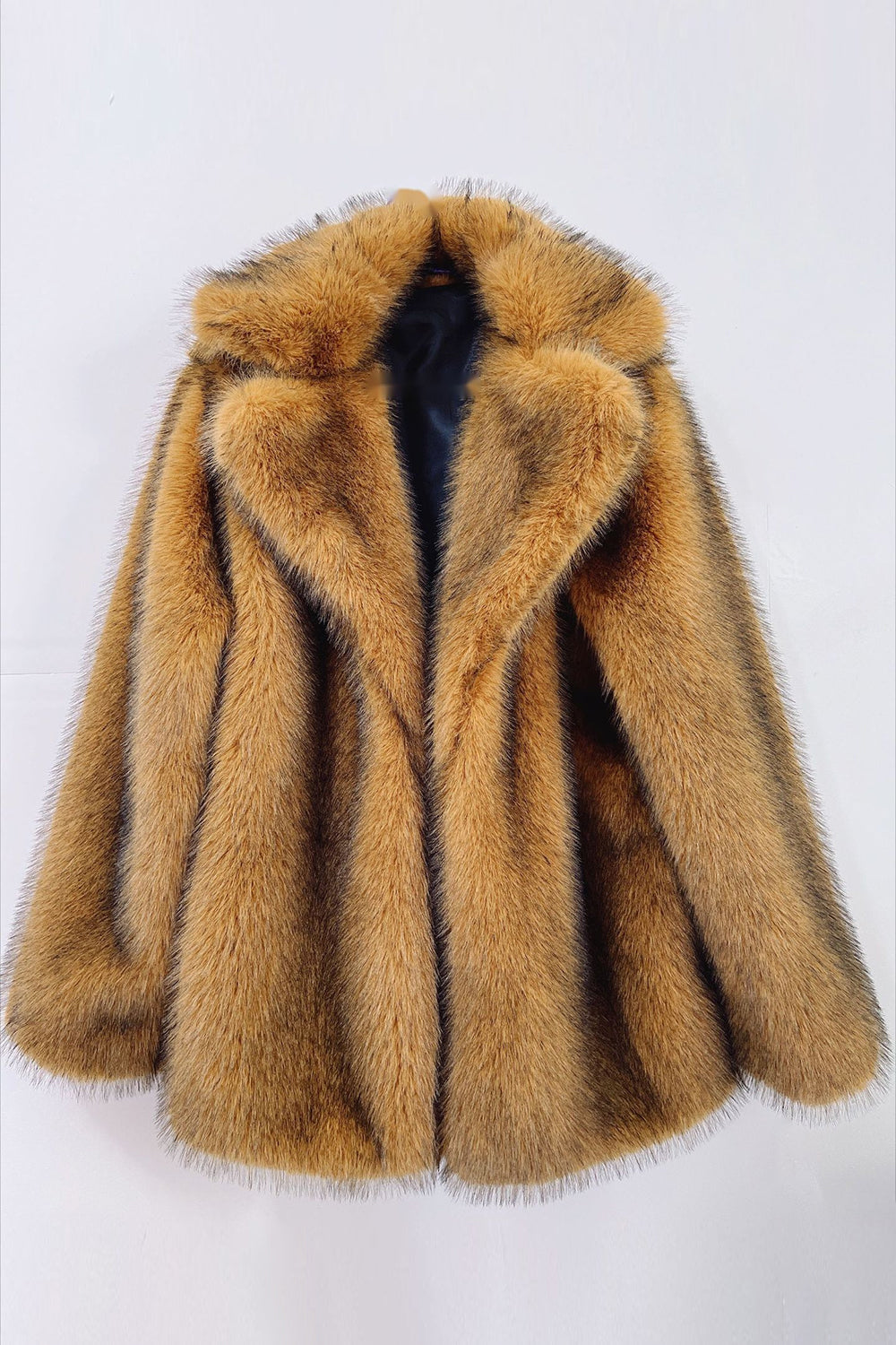 Manteau en fausse fourrure à revers crantés brun moelleux