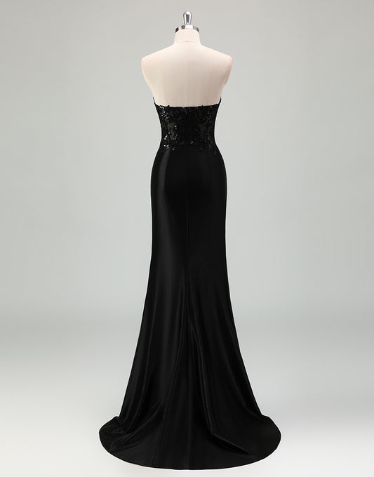 Robe de bal fendue avec application de paillettes Black Mermaid Sweetheart