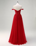 Robe de bal trapèze sans bretelles en tulle avec appliques en dentelle et fente