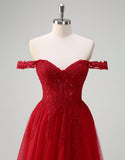 Robe de bal trapèze sans bretelles en tulle avec appliques en dentelle et fente