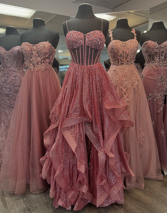 Robe de bal longue trapèze à paillettes grises et bleues scintillantes en tulle spaghetti à plusieurs niveaux