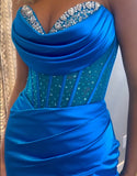 Robe de bal sirène fendue avec décolleté en cœur et cristaux