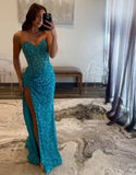 Robe de bal sirène à sequins et décolleté en cœur sans manches avec fente
