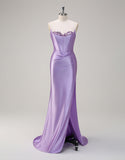Robe de bal sirène à col bateau et cristaux avec fente