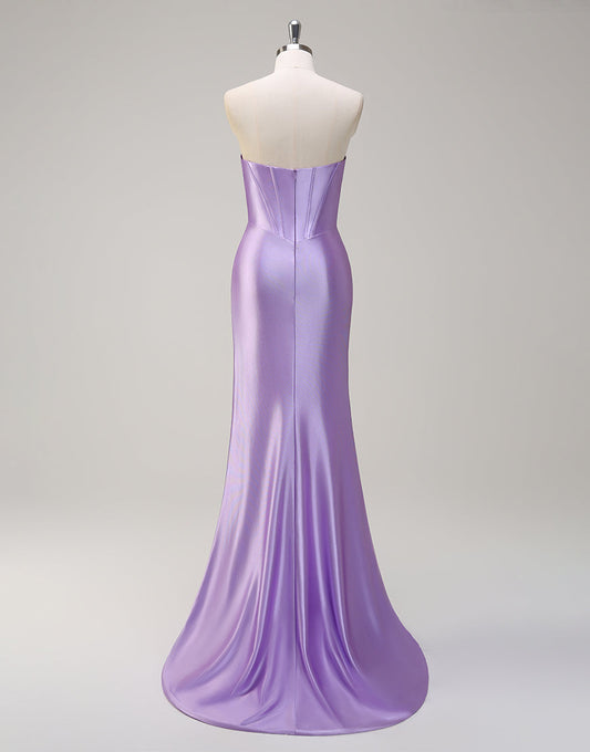 Robe de bal sirène à col bateau et cristaux avec fente