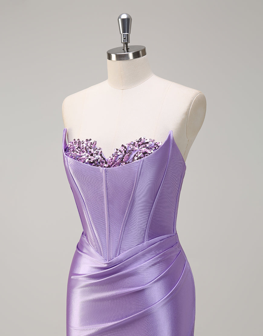 Robe de bal sirène à col bateau et cristaux avec fente