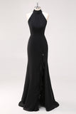 Dos nu Noir à volants Sirène Robe longue formelle avec fente