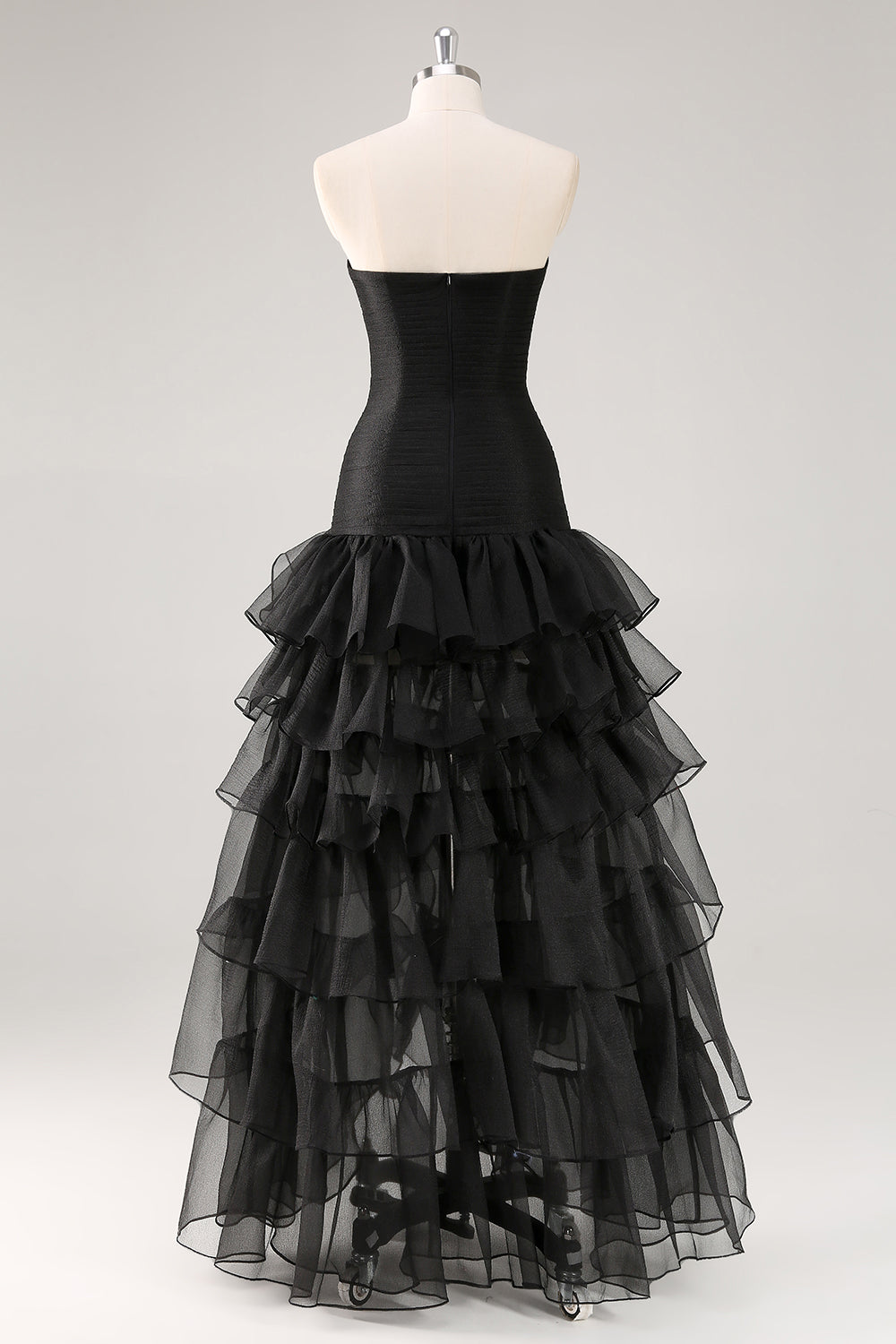 Robe formelle à volants en tulle sans bretelles noir