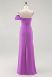Robe longue formelle sirène violette à épaules dénudées avec fente