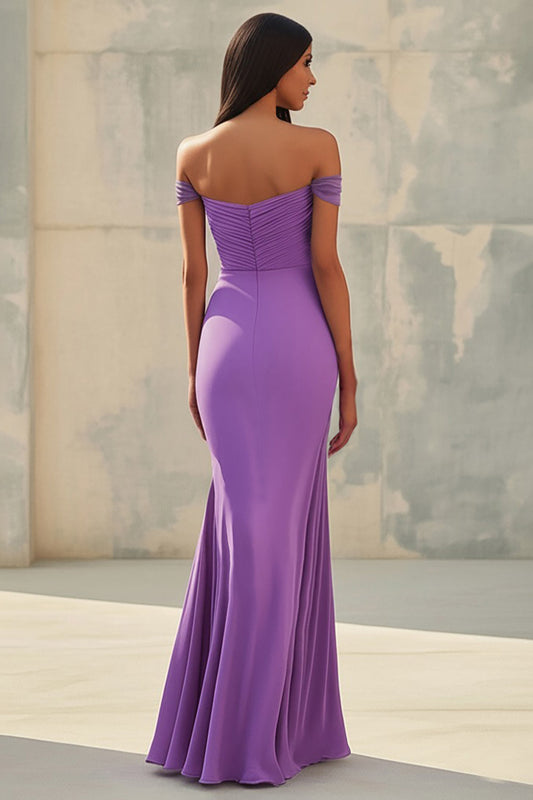 Sirène épaule dénudée Robe longue formelle en mousseline de soie violette