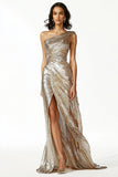 Glitter Gold Gaine Une Épaule Ruché Robe de Bal Avec Fente