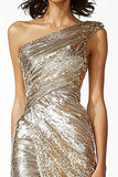 Glitter Gold Gaine Une Épaule Ruché Robe de Bal Avec Fente