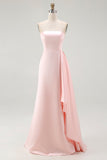 Robe de gala bustier en satin rose fourreau