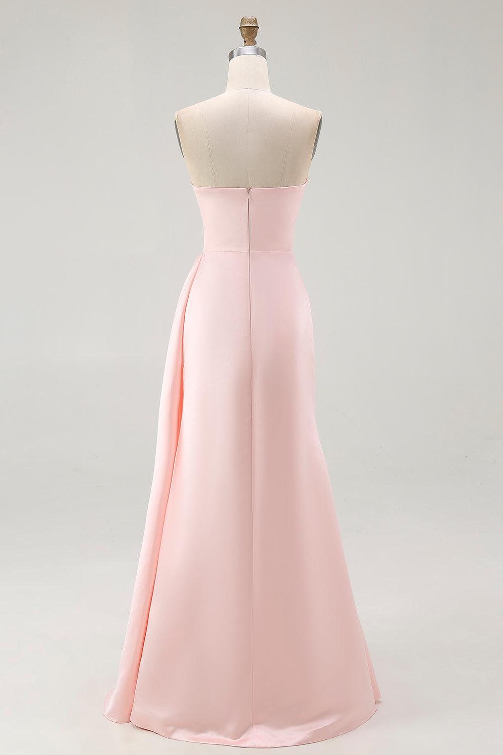 Robe de gala bustier en satin rose fourreau