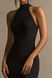 Halter Mermaid Robe longue cravate noire