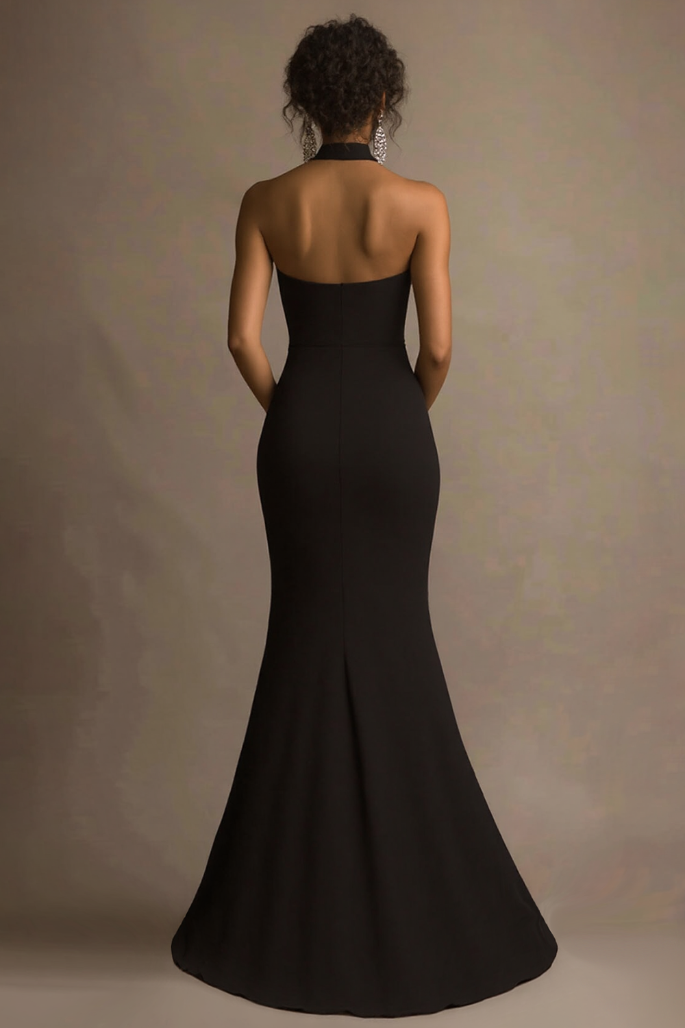 Halter Mermaid Robe longue cravate noire